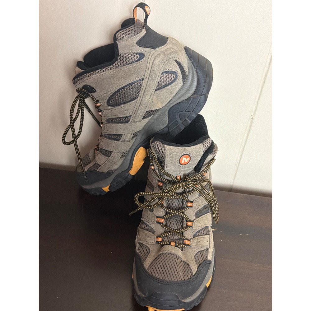 Merrell Mens 8 Moab 2 Mid Hiking Boots Walnut Grey Excellent Vibram Suede Mesh